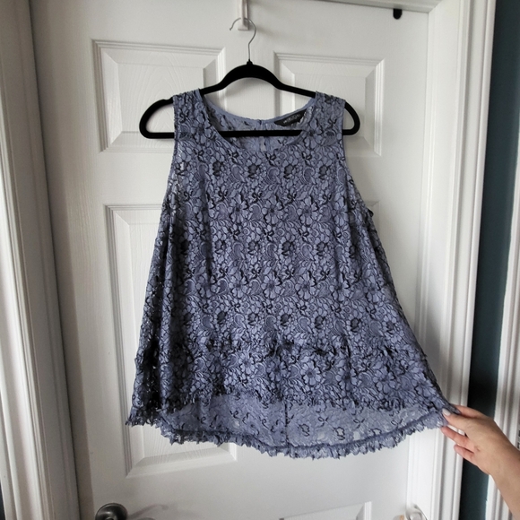 🏷Michel Studio 2XL beautiful blue/black sleeveless lace tank top blouse - Picture 1 of 6